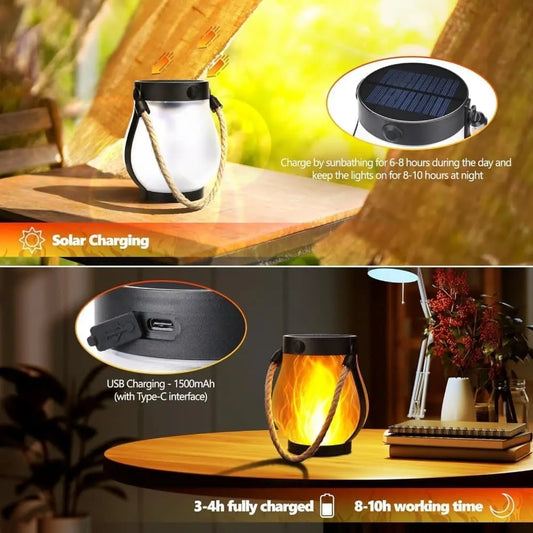 1/2/4 Pack Solar Garden Lights with Flame Effect - Waterproof Hanging Lanterns with USB Charging, Halloween and Garden Decoration (Four-piece set) - Image 4