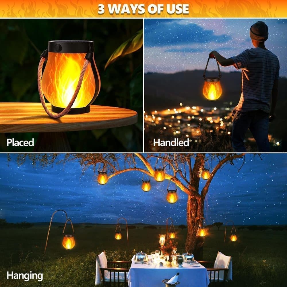1/2/4 Pack Solar Garden Lights with Flame Effect - Waterproof Hanging Lanterns with USB Charging, Halloween and Garden Decoration (Four-piece set) - Image 6