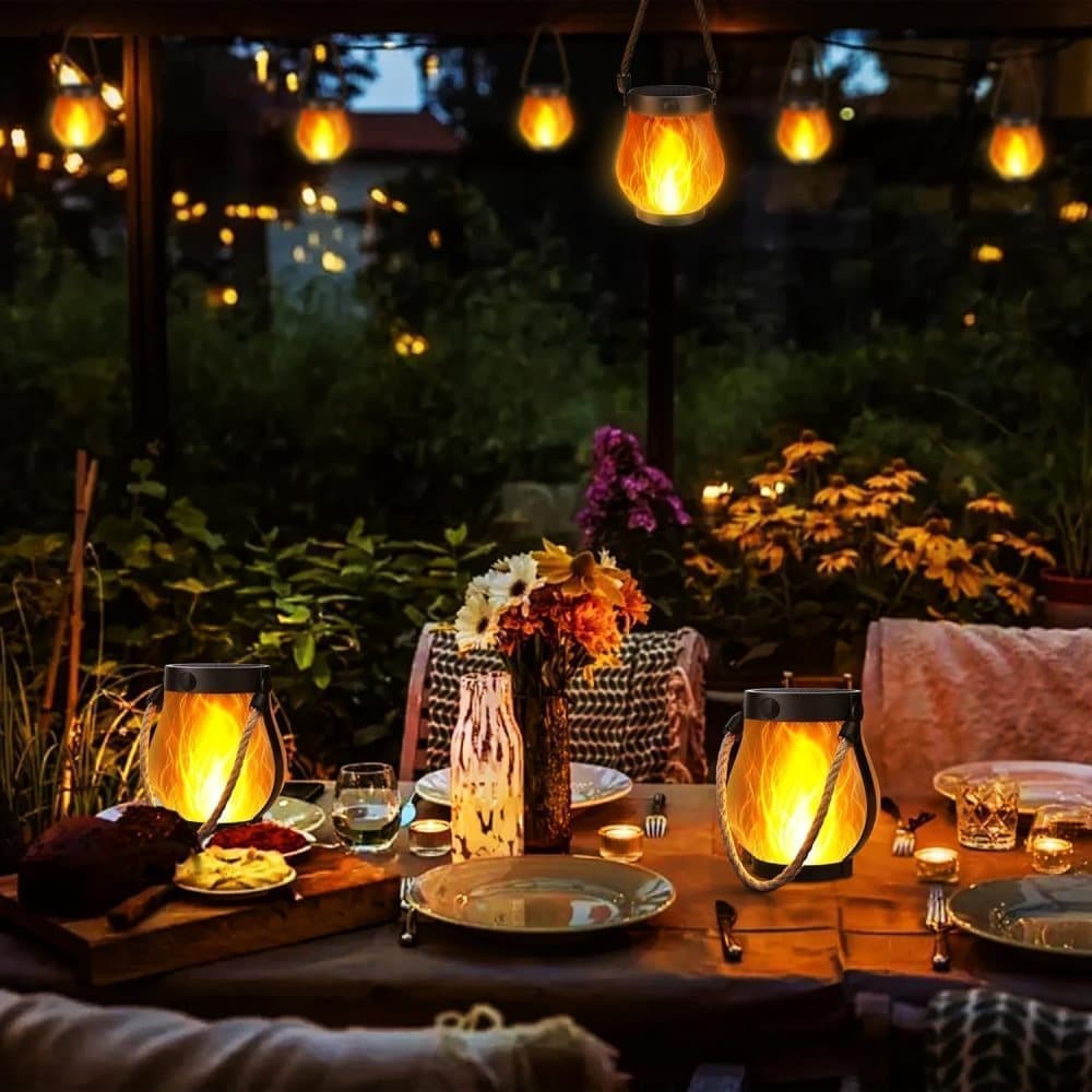 1/2/4 Pack Solar Garden Lights with Flame Effect - Waterproof Hanging Lanterns with USB Charging, Halloween and Garden Decoration (Four-piece set) - Image 7