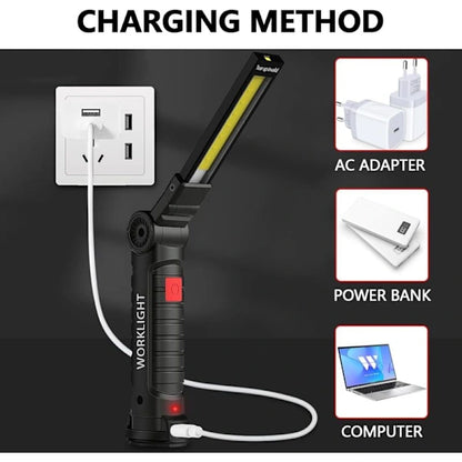 Rechargeable LED Work Light 2 Pack Magnetic COB USB Torch 5 Modes 360° Camping Lamp for Workshop Garage Emergency Auto Inspection Lighting{YG} - Image 4