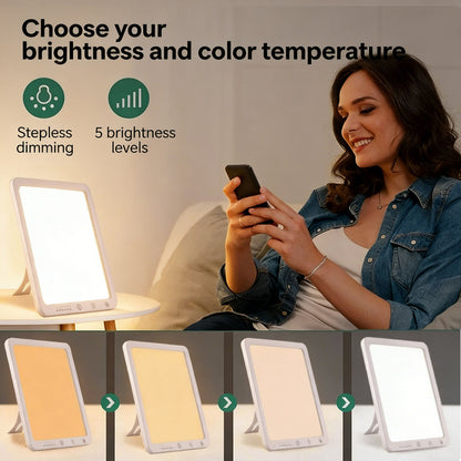 Light Therapy Lamp 12000 Lux UV-Free LED Adjustable Brightness Color Temperature Timer Touch Control Memory Function Compact for Home - Image 3