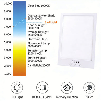 Light Therapy Lamp 12000 Lux UV-Free LED Adjustable Brightness Color Temperature Timer Touch Control Memory Function Compact for Home - Image 4