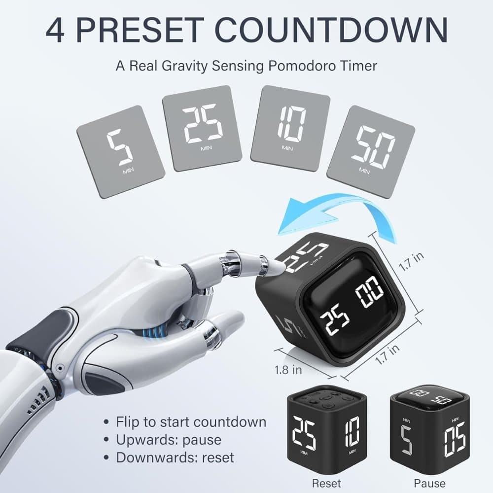 Pomodoro Timer 25/5/10 Min Desk Timer Vibration Volume Adjustable Productivity Clock - Image 2