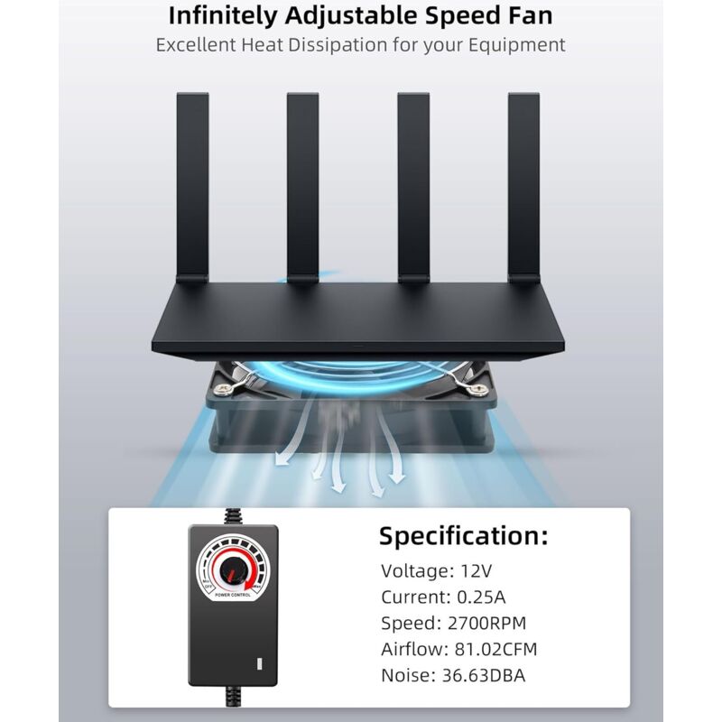 120mm 12V PC Case Fan - Adjustable Wind Speed, AC 220V - 240V Fan, 2750RPM, Laptop PC Fan for TV, Radio, Router - Image 2