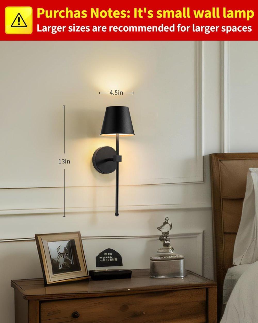 Wireless Wall Lamps 2-pack, LED Lamps with Rechargeable Battery, Stepless Dimmable with Remote Control - Image 2