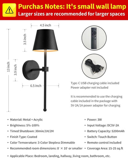 Wireless Wall Lamps 2-pack, LED Lamps with Rechargeable Battery, Stepless Dimmable with Remote Control - Image 5