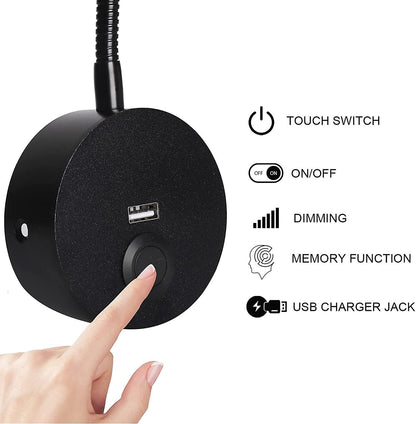 Dimmable Bedside Lamp, Minimalist LED Bedside Reading Lamp, Headboard Wall Mounted with USB Charger (Matte Black) - Image 3