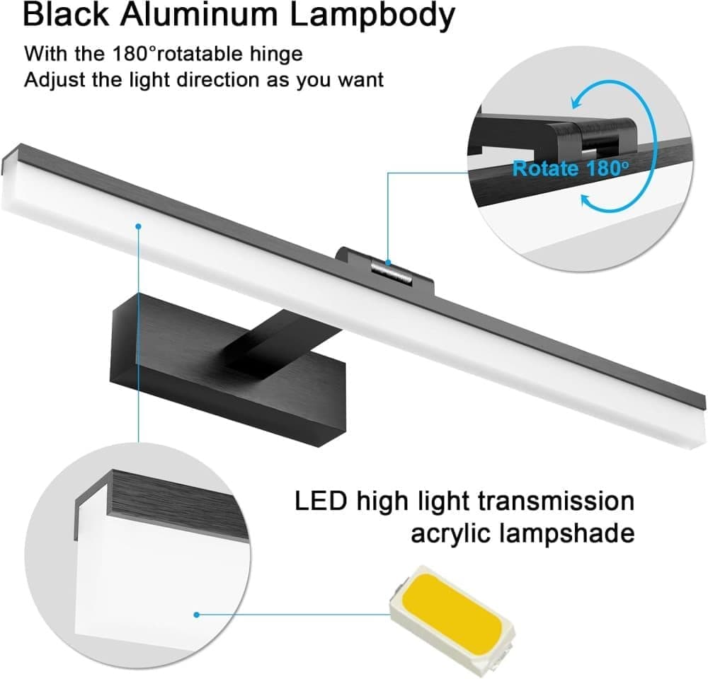 Wall light LED for mirror, wall light 40 cm for bathroom, wardrobe and toilet(Black) - Image 3