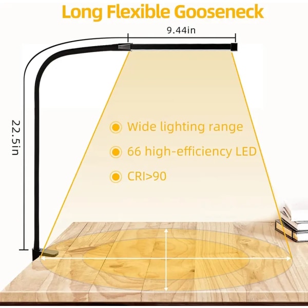 1 pc. Desk Lamps for Home Office, Clamp Lamp Dimmable Gooseneck Lamp Touch Control, Adjustable Desk Lamp for Workbench Tabletop (Black) - Image 2