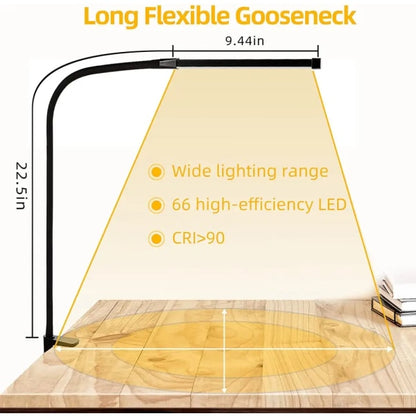 1 pc. Desk Lamps for Home Office, Clamp Lamp Dimmable Gooseneck Lamp Touch Control, Adjustable Desk Lamp for Workbench Tabletop (Black) - Image 2