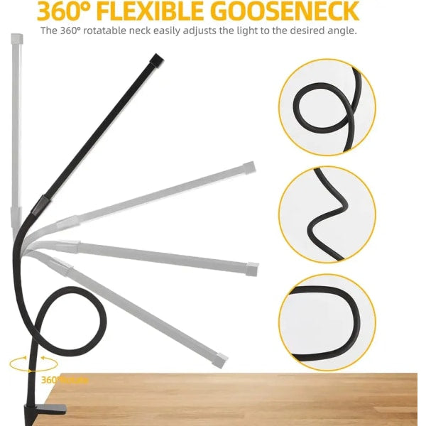 1 pc. Desk Lamps for Home Office, Clamp Lamp Dimmable Gooseneck Lamp Touch Control, Adjustable Desk Lamp for Workbench Tabletop (Black) - Image 3
