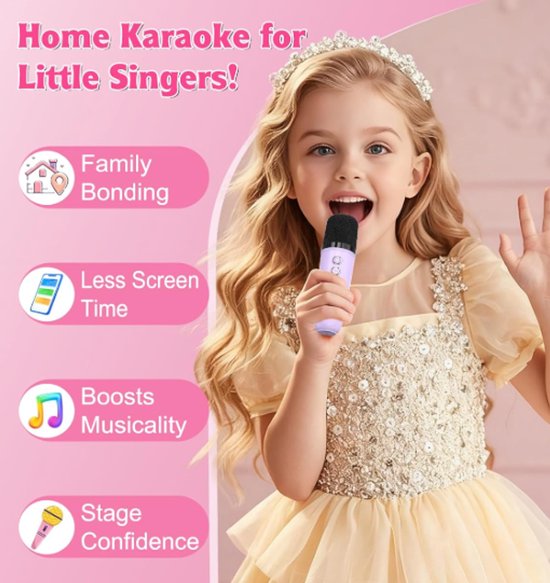 Karaoke set for kids - Portable Bluetooth speaker for car - Equipped with 2 karaoke microphones - Voice changer and LED lights - Ideal birthday gift for teenagers and children - Purple - Image 3