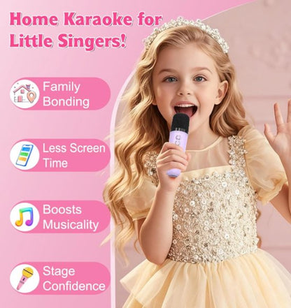 Karaoke set for kids - Portable Bluetooth speaker for car - Equipped with 2 karaoke microphones - Voice changer and LED lights - Ideal birthday gift for teenagers and children - Purple - Image 3