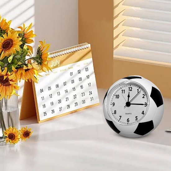 Football Alarm Clock - Silent Non-Ticking Desk Clock | Kids Bedside Clock | Cute football design, easy-to-read analog display, perfect for kids' bedrooms, great birthday gift for boys and girls - White - Image 3