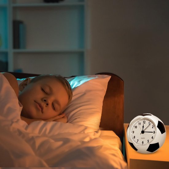 Football Alarm Clock - Silent Non-Ticking Desk Clock | Kids Bedside Clock | Cute football design, easy-to-read analog display, perfect for kids' bedrooms, great birthday gift for boys and girls - White - Image 8