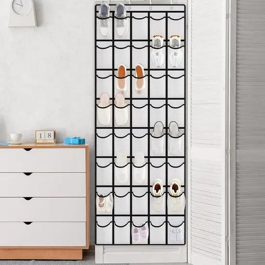Storage bags - Hanging storage racks - Storage nets - Hanging shelves - Hanging storage - Door racks - Storage racks with 24 compartments and 4 hooks - Storage racks for soft toys - Storage racks for toys - Storage racks for the bathroom (black and white)
