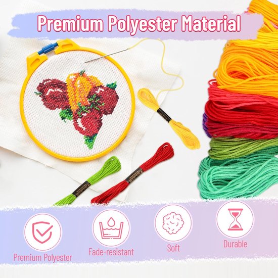 Embroidery thread - Cross stitch thread for adults and beginners - 50 colours embroidery thread - for embroidery and DIY crafts - 8 metres (6 strands) multi-coloured - 50 pieces - Image 3