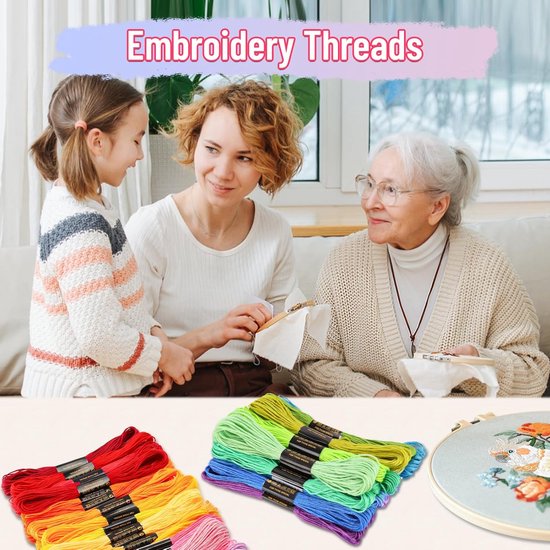 Embroidery thread - Cross stitch thread for adults and beginners - 50 colours embroidery thread - for embroidery and DIY crafts - 8 metres (6 strands) multi-coloured - 50 pieces - Image 5