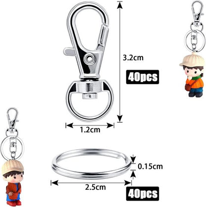 Small Stainless Steel Keychains - 100 Pieces Carabiner Keychains - DIY - DIY Ring - Snap Closure with Turning Button - (Silver) - Image 6