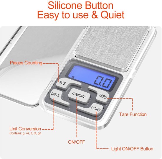 Electronic kitchen scale - Kitchen scale - 500g/0.01g - Food scale - Stainless steel household scale - With display and tare function - Suitable for food, jewelry, coffee bags, etc. - Image 4
