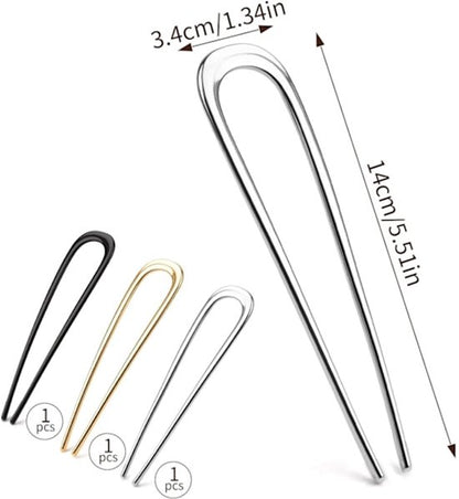 French Hair Clips - Metal 14cm / 5.5 inch - French Twist Clips - French Twist Clips - U-Shaped Clips - Gold, Silver and Black Clips - Large Clips - Pack of 3 - Image 3