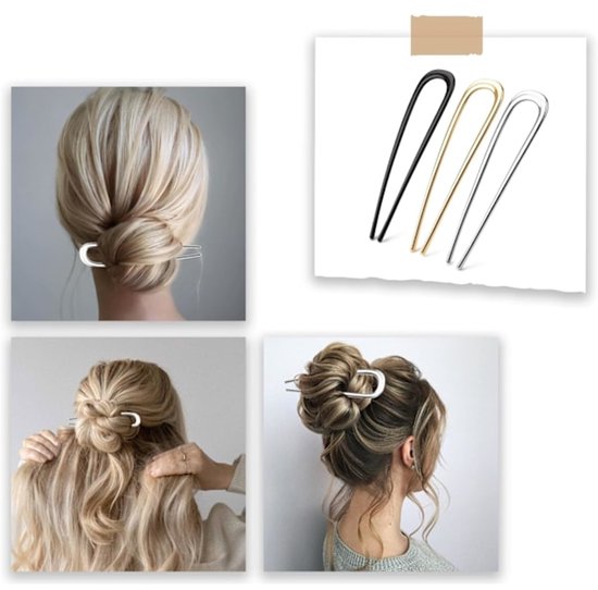 French Hair Clips - Metal 14cm / 5.5 inch - French Twist Clips - French Twist Clips - U-Shaped Clips - Gold, Silver and Black Clips - Large Clips - Pack of 3 - Image 4
