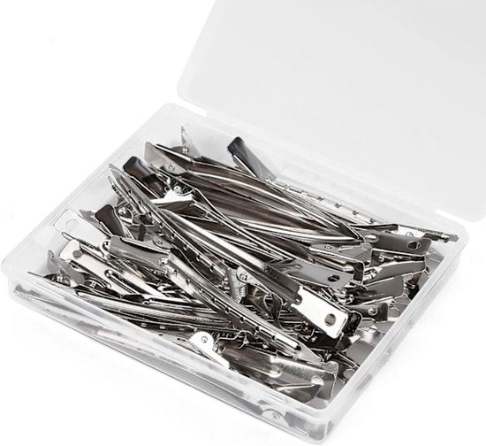 Duckbill Hair Clips - (20 Count, Silver) - 1.25 Inch Metal and Leather Hair Clips for Thick, Color-Treated Hair - Image 3