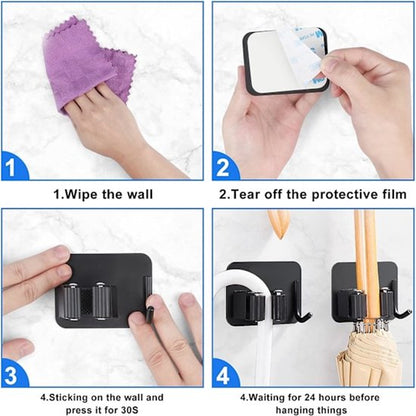 Mop hook - Wall broom hook - Wall broom holder without drilling - 4-pack - Image 2