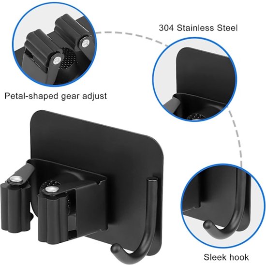 Mop hook - Wall broom hook - Wall broom holder without drilling - 4-pack - Image 3