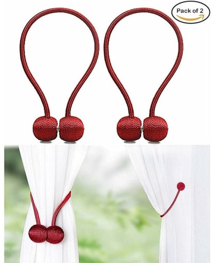 Storage Buckles - 4-Piece Magnetic Curtain Set, Magnetic Woven Curtain Set (Red) - Image 2