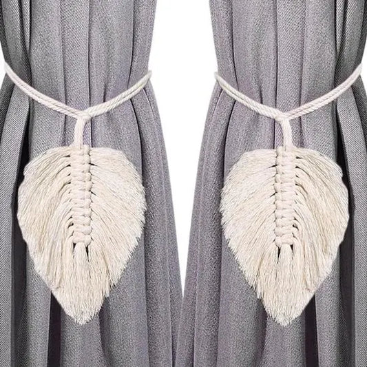 Curtain hooks - 2 sets of hand-woven curtains - curtain cords and curtain leaves