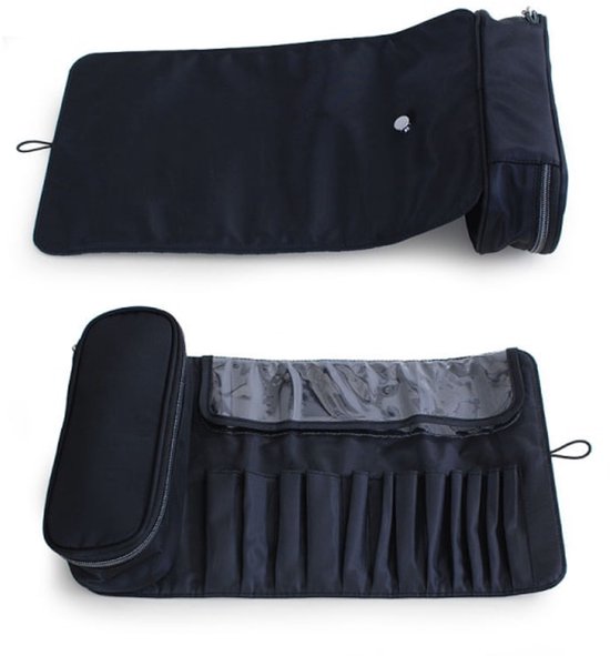 Makeup Bag - Professional Foldable Travel Brush Bag - For Makeup Brushes - Black - Image 3