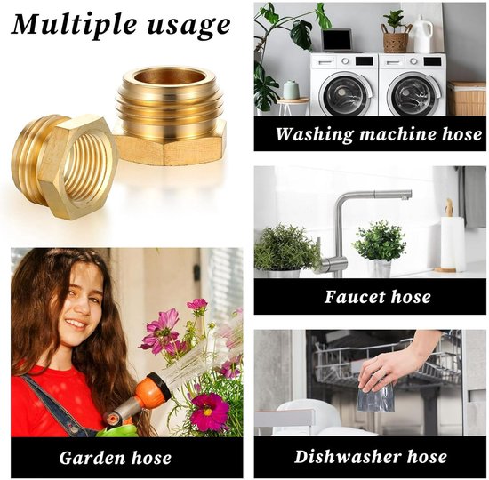 2-Pack - G 1/2" BSP Female to GHT 3/4 Male Hose Connector - Brass Garden Hose Connector - Threaded Pipe Connector - Hose Connector, Water Hose Connector, Garden Hose Connector - Image 2