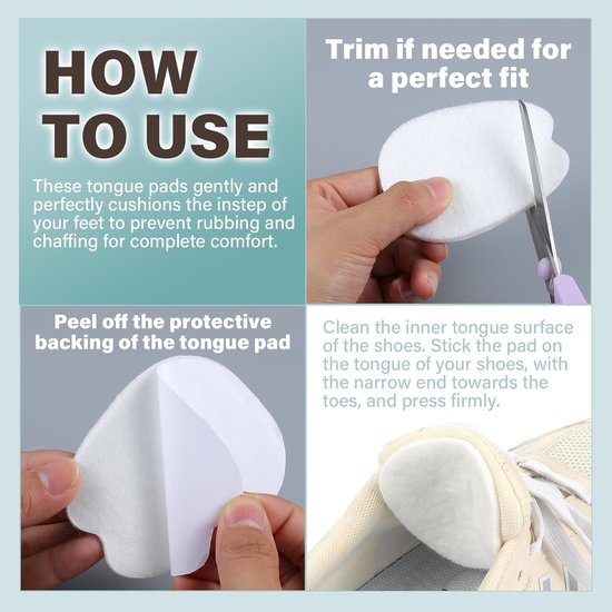 Felt sole - 5 pairs of felt tongue pads - Soft, adhesive tongue pads - Non-slip tongue pads - Tongue pads - Large - White - Image 2