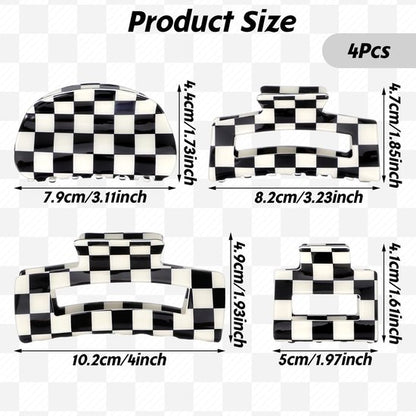 Checkered Claw Clips - Thick Hair - Fine Hair - Curly Hair - Straight Hair - Long Hair Non-Slip Clips - Simple Style Black and White Square Claw Clips - Set of 4 Hair Accessories for Women - Image 2