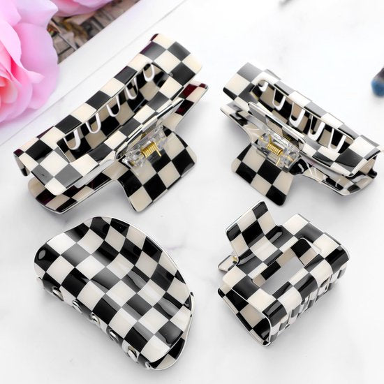 Checkered Claw Clips - Thick Hair - Fine Hair - Curly Hair - Straight Hair - Long Hair Non-Slip Clips - Simple Style Black and White Square Claw Clips - Set of 4 Hair Accessories for Women - Image 7