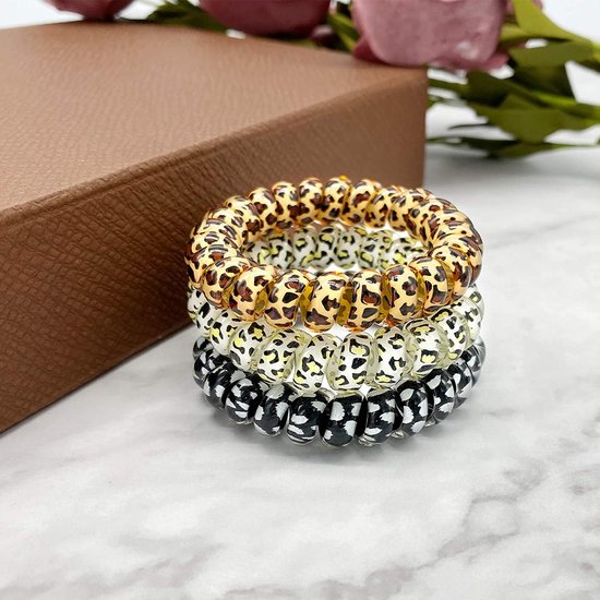 9-pack hair ties - Braided hair ties - Curly hair ties - Hair ties that can be worn as bracelets - Very elastic - Lightweight - Leopard print hair ties for phone cords - Image 4