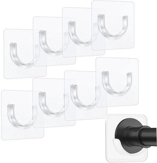 Shower rod bracket - Curtain bracket - Self-adhesive rod mounting without drilling - Transparent rod hook - Mounting stickers (8 pieces) - Image 2