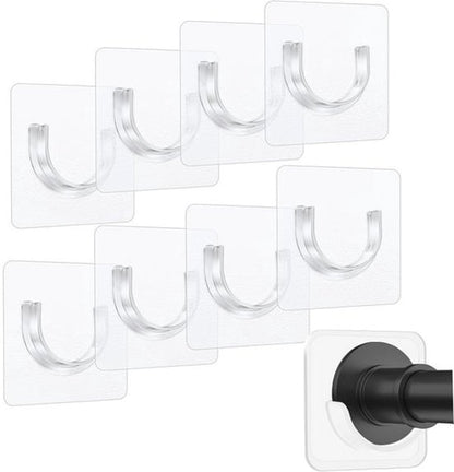Shower rod bracket - Curtain bracket - Self-adhesive rod mounting without drilling - Transparent rod hook - Mounting stickers (8 pieces) - Image 2