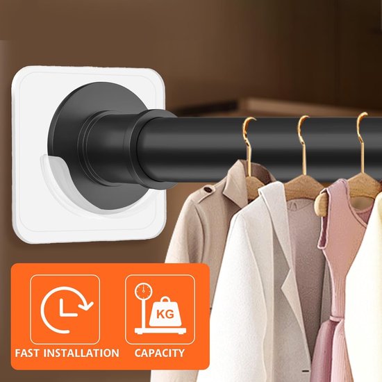 Shower rod bracket - Curtain bracket - Self-adhesive rod mounting without drilling - Transparent rod hook - Mounting stickers (8 pieces) - Image 3
