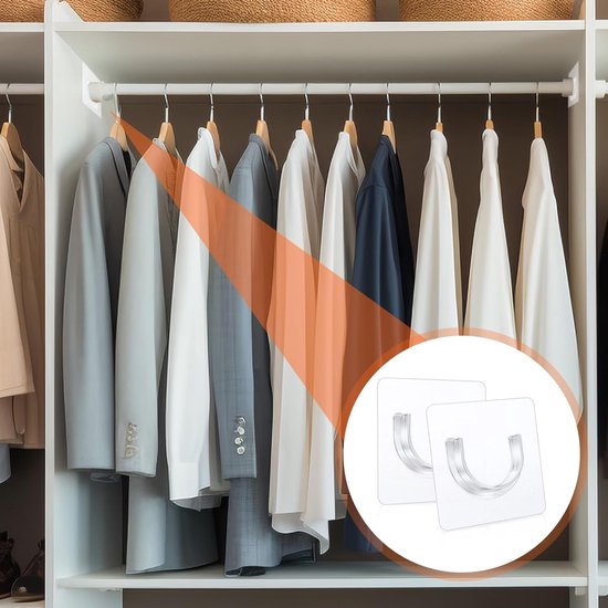 Shower rod bracket - Curtain bracket - Self-adhesive rod mounting without drilling - Transparent rod hook - Mounting stickers (8 pieces) - Image 4