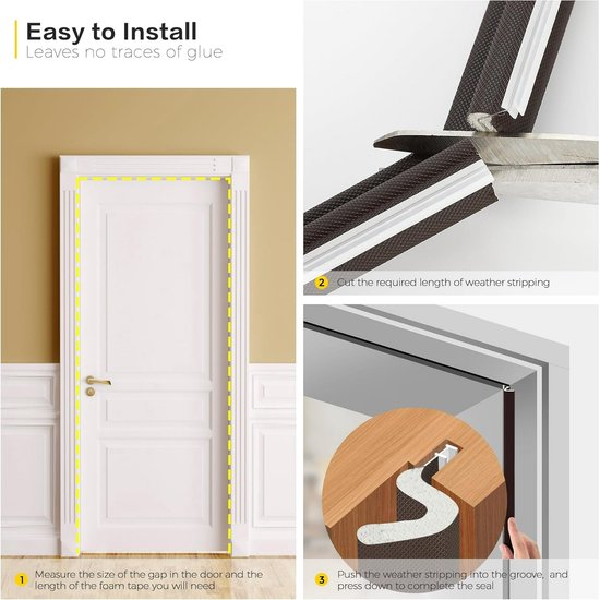 Door seal with draught excluder - Wooden door seal with V-groove - Leather strip - Environmentally friendly door seal (black - 6 m) - Image 3