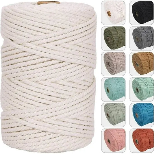 4mm 109 Yard Macrame Cord, Naturally Colored Cotton Cord - Suitable for Wall Decor, Plant Decor, Crafting and Knitting (White)