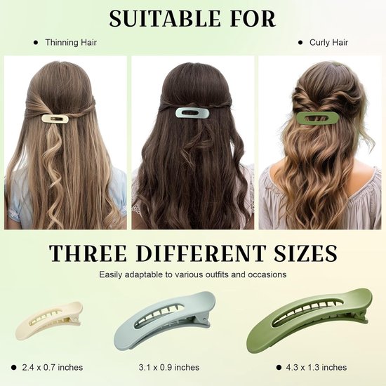 9-pack flat hair clips for women, flat claw clips for girls, suitable for thick and fine hair, 3 sizes, crocodile leather hair clips, matte hair clips, non-slip, French hair accessories - Image 2