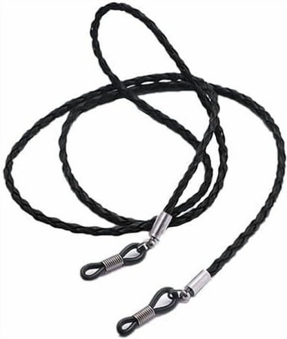 Black braided leather glasses chain holder - Anti-slip sunglasses strap - Glasses cord - Neck strap for glasses - Unisex glasses cord - 70 cm - Sunglasses and glasses accessories (2 pieces)