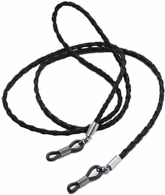Black braided leather glasses chain holder - Anti-slip sunglasses strap - Glasses cord - Neck strap for glasses - Unisex glasses cord - 70 cm - Sunglasses and glasses accessories (2 pieces)