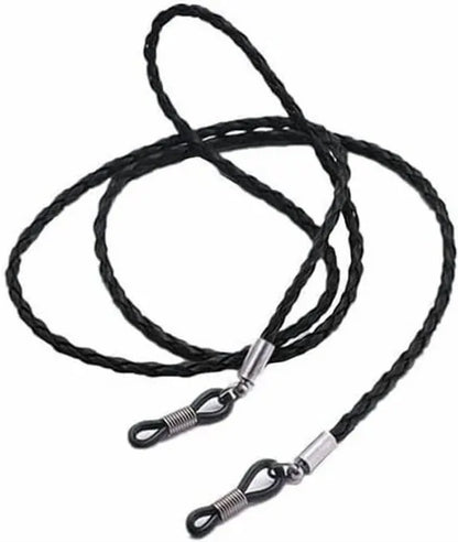 Black braided leather glasses chain holder - Anti-slip sunglasses strap - Glasses cord - Neck strap for glasses - Unisex glasses cord - 70 cm - Sunglasses and glasses accessories (2 pieces)