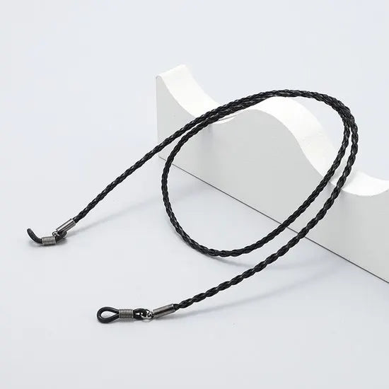 Black braided leather glasses chain holder - Anti-slip sunglasses strap - Glasses cord - Neck strap for glasses - Unisex glasses cord - 70 cm - Sunglasses and glasses accessories (2 pieces) - Image 2