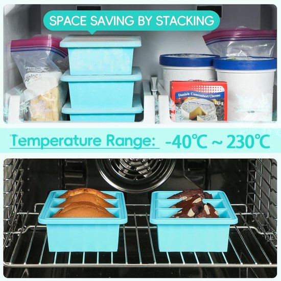 Silicone Freezer Containers with Lids - Bouillon Cube Trays - Large Ice Cube Trays - Easy Meal Prep Kitchen Storage Containers - Freezer Storage Containers for Stock, Sauces & Bouillons - 1 Pack - Image 2