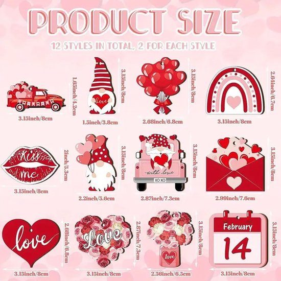 24-Piece Wooden Valentine's Ornament - Heart-Shaped Pendant with Cord - Valentine's Tree and Home Decor - Romantic Holiday Gift - Image 2